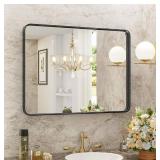 Black Bathroom Vanity Mirror for Wall, 30x40 Inch, Matte Black Aluminum Alloy Frame, Anti-Rust, Shatterproof Tempered Glass, Hangs Horizontally or Vertically