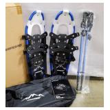 25 inch All Terrain Snowshoes, Blue, Up to 200 lbs Snowshoes, Lightweight Aluminum Alloy, for Hiking, Heel Lift Riser for Mountaineering with Double-Ratchet Binding & Carrying Tote Bag by Gorpore