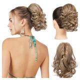 REECHO 9" Short Ponytail Extension, Classic Loose Curly Wavy Claw Clip Pony tails Hair Extensions HP001 Hairpieces for Women - Dark Blonde