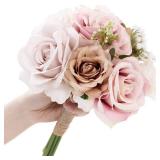 Spirit Up Art Wedding Bouquets for Bride Bridesmaid Bouquet Faux Pink Cream White Rose Artificial Silk Flowers for Wedding Party Church DIY Arrangement Valentine