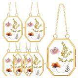 Marsui Set of 6 Double Glass Frame for Pressed Flowers 2.5 x 3.5 Inch Hanging Glass Photo Frame Octagon Dried Flower Photo Frame Small Gold Floating Picture Frames for Kids Artwork Plant Specimen