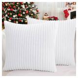 Simmore Decorative Throw Pillow Covers 18x18 Set of 2, Soft Plush Flannel Double-Sided Fluffy Couch Pillow Covers for Sofa Living Room Home Decor, White