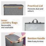 Grey 140L Laundry Hamper with Lid, 2 Section