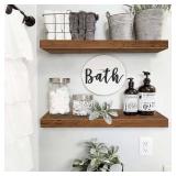 $60 QEEIG 24in Wall Shelf Set of 2, Rustic Brown