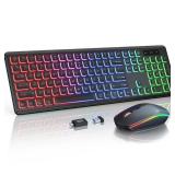 Wireless Keyboard and Mouse Combo - RGB Backlit, Rechargeable & Light Up Letters, Full-Size, Ergonomic Tilt Angle, Sleep Mode, 2.4GHz Quiet Keyboard Mouse for Mac, Windows, Laptop, PC, Trueque