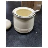 HAOTOP Porcelain Salt Bowl with Lid and Spoon,Ceramic Sugar Bowl 12oz (Beige)