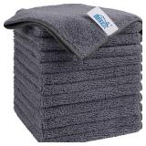 HOMEXCEL Microfiber Cleaning Cloth Grey, 12 Pack Premium Microfiber Towels for Cars, Lint Free, Scratch-Free, Highly Absorbent, Reusable Cleaning Rags for Car, Household, Kitchen, Window, 11.5"X11.5"