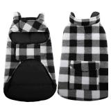 ASENKU Dog Winter Coat, Dog Fleece Jacket Plaid Reversible Dog Vest Waterproof Windproof Cold Weather Dog Clothes Pet Apparel for Small Medium Large Dogs (L, White)