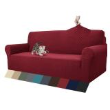 ZNSAYOTX 1 Piece Jacquard Couch Covers for 3 Cushion Couch Living Room High Stretch Sofa Cover Pets Dogs Friendly Anti Slip Thickened Slipcovers Furniture Protector (Sofa, Wine Red)