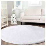 Latepis Round Furry Rug 5ft White Circle Rugs for Living Room Machine Washable Rug Fluffy Rug Faux Rabbit Fur Rug Plush Shag Rug for Bedroom Nursery Room and Dorm - Retail: $75.52