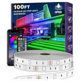 AILBTON 100ft Outdoor LED Strip Lights Waterproof,IP68 Outside Led Light Strips Waterproof with Bluetooth App Remote Control,Music Sync RGB Exterior Led Rope Lights,for Balcony,Deck,Roof,Garden,Pool