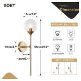 BOKT Glass Globe Wall Sconce Mid Century Modern Gold Wall Light Fixture Bedroom Bedside Bathroom Lighting Brushed Brass Long Pole Nordic Living Room Background Wall Lamp (Clear)