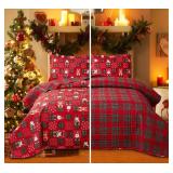 Christmas Quilt Set Queen Size Christmas Bedding Reversible Christmas Bed Set Buffalo Plaid Patchwork Bedding Home Holiday Xmas Bedding Lightweight Quilt Bedspread Coverlet