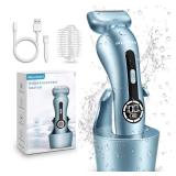 Akunbem Electric Razors for Women for Legs Bikini Trimmer Electric Shaver for Women Underarm Public Hairs Rechargeable Womens Shaver Wet Dry Use Painless Cordless with Detachable Head (Blue)