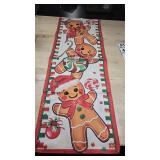 Smile Gingerbread Candy Cane Christmas Table Runner, Seasonal Winter Kitchen Dining Table Decoration for Home Party Decor 13x72 Inch