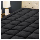 HYLEORY Queen Mattress Pad Quilted Fitted Mattress Protector Cooling Pillow Top Mattress Cover Breathable Fluffy Soft Mattress Topper with 8-21" Deep Pocket, Black