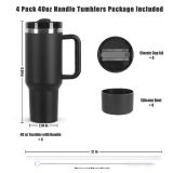 3 Pack 40 oz Tumbler with Handle and Straw Lid, Stainless Steel Double Wall Vacuum Insulated Travel Mug, Insulated Coffee Mug, with Silicone Spill Proof Stopper Set(Black)