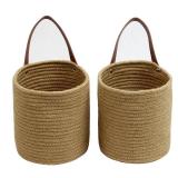 Casaphoria Jute Hanging Basket with Handle Small Woven Fern Hanging Rope Basket Flower Plants Basket Wall Basket Decor Set Boho,7" x 7" x 7.9", pack of 2, Jute