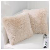 NordECO HOME Luxury Soft Faux Fur Fleece Cushion Cover Pillowcase Decorative Throw Pillows Covers, No Pillow Insert, 20" x 20" Inch, Beige, 2 Pack