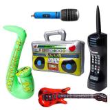 WATINC 5Pcs Inflatable Rock Star Party Favor, Inflatable Boom Box Mobile Phone Guitar Party Props for 80