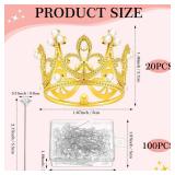 Sureio 100 Pcs Bouquet Wedding Corsages Pins for Flowers and 20 Pcs Crown Cake Topper Flower Rhinestone Head Pins Mini Tiara Birthday Cake Topper for Birthday Party Wedding (Gold)