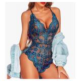 Avidlove Women One Piece Lingerie Deep V Teddy Sexy Lace Bodysuit Snap Crotch Babydoll, L (stock photo may not be exact)