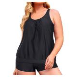 Yonique Plus Size Tankini Swimsuits for Women Blouson Tankini Tops with Swim Shorts Two Piece Bathing Suits Malachite Green 22 Plus