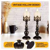 Candle Holders for Pillar Candles Gothic Matte Black Vintage Tall Candle Holders Set of 2 Decorative Large Table Centerpieces Candle Stand Decor (Distressed Black 2PCS A)