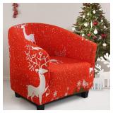 SearchI Christmas Club Chair Slipcover Stretch Barrel Chair Covers Xmas Tub Chair Slipcovers Armchair Cover Removable Couch Furniture Protector Arm Chair Cover for Living Room(Red Christmas Elk)