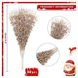 30-Pack Christmas Picks and Sprays Champagne Gold Artificial Glitter Berry Stems Branches Twigs Sticks Sprigs Christmas Tree Decorations, Ornaments for Garland, Wreath, Flowers and Tree Topper