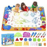 Water Doodle Mat - Kids Painting Writing Color Doodle Drawing Mat Toy Bring Magic Pens Educational Toys for Age 2 3 4 5 6 7 Year Old Girls Boys Age Toddler Gift