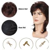 Kaneles Mullet Wigs for Men 70s 80s Costumes Mens Brown Fancy Party Accessory Cosplay Hair Wig