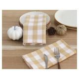 PurpleEssences Buffalo Plaid Cloth Napkins - Mitered Corners - Fall Thanksgiving Gingham Check Dinner Napkin - Set of 12-100% Cotton - Reusable Washable - Beige and White