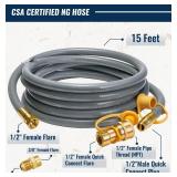 CALPOSE 15 Feet 1/2 inch ID Natural Gas Grill Hose with Quick Connect Fittings, Natural Gas Line for Grill, Pizza Oven, Heater and More Low Pressure Appliance