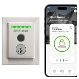 Kwikset Halo Touch Fingerprint Wi-Fi Smart Lock, Keyless Entry Door Low Profile Deadbolt, Geofence Auto-Unlock, Grade AAA Certified, No Hub Easy Install, Satin Nickel, Square - Retail: $151.74