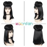 Koonfan Black Wig with Bun Women Wavy Black Wig with Bun and Choker Shoulder Length Gothic Bride Party Cosplay Wig