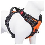 PHOEPET No Pull Dog Harness Medium Reflective Front Clip Vest with Handle,Adjustable 2 Metal Rings 3 Buckles,[Easy to Put on & Take Off](M, Orange)