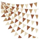 32Ft Brown Party Decorations Boho Pennant Banner Fabric Triangle Flag Linen Bunting Garland Streamers for Woodland Teddy Bear Baby Shower Jungle Safari Birthday Home Nursery Outdoor Garden Decor