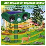 Ultrasonic Animal Repellent Outdoor, 2024 Newly Solar Powered Animal Repeller, Waterproof Cat Repellent Outdoor with Motion Sensor to Repel Squirrels, Raccoon, Rabbit, Fox & Skunk Out of Yard