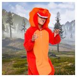 FUNZIEZ! Adult Triceratops Costume - Plush One Piece Dinosaur Costume - One Piece Pajama (Orange, 2X-Large)