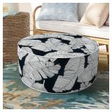 DYTXIII Inflatable Ottoman Stool D21 xH9 for Outdoor/Indoor Use, Water Repellent Patio Foot Rest Stool with Portable Handle,Round Pouf Ottoman Suitable for Garden,Deck and Camping - Stripe Grey