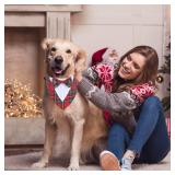 ADOGGYGO Christmas Dog Tuxedo Bandana, Red Plaid Dog Chritstmas Collar with Bowtie Adjustable Dog Christmas Costume for X-Large Dogs Pets (XL, Christmas-2)