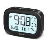 Geevon Digital Alarm Atomic Clock for Bedroom Heavy Sleepers, Mini Cute Desk Table Clock with 10s Backlight, 12/24H, Temp, Small Travel Alarm Clock for Kids Teens Adult Boy Girl, Black