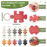 Maxdot 50 Set Wedding Favors for Guests Bulk Puzzle Keychains PU Leather Puzzle Piece Keychain Thank You Cards Organza Bags Wedding Party Bridal Shower Souvenir Return Gift