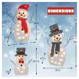 Joliyoou Christmas Yard Decoration, Set of 3 Pre-lit Snowmen with 60 Warm White Lights, 2D Light Up Plush Snowman Family for Xmas Front Door Indoor Outdoor Lighted Holiday Displays