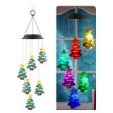 PACETAP Christmas Solar Wind Chimes,Christmas Wind Chimes Outdoor, Color Changing Led Solar Wind Chimes,Hanging Outdoor Christmas Decor,New Year Garden Decoration for for Children/Mom