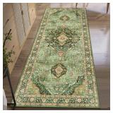 3x7 Runner Rugs for Hallway Non-Slip Hallway Runner Rug with Rubber Backing Washable Rug Runner for Kitchen Bedroom Vintage Distressed Carpet (Border Green)