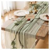 Keketo Cheesecloth Table Runner Sage Green Christmas Gauze 120 Inch 10 FT Rustic Boho Cheese Cloth Runner for Wedding Baby Shower Decoration Bridal Shower Sheer Centerpiece Holiday Home Decorations