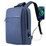 Victoriatourist Laptop Backpack for Men Business Slim Durable Work Laptops Backpacks with USB Charging Port, College Backpacks Computer Bag Gifts for Women Fits 15.6 Inch Notebook(Blue)