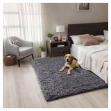 Poboton Small Throw Rugs for Bedroom, 3x5 Non Slip Mini Area Rug, Fluffy Washable Rug, Affordable Fluffy Grey Carpet, Door Entryway Indoor Inside Front Entrance Dog Mat, Home Decor Aesthetic, Nursery